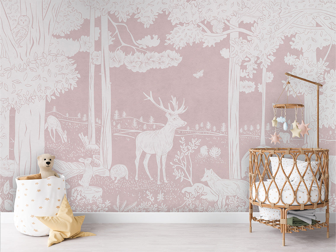 MONOCHROME FOREST PINK - Mural - Crib rotan