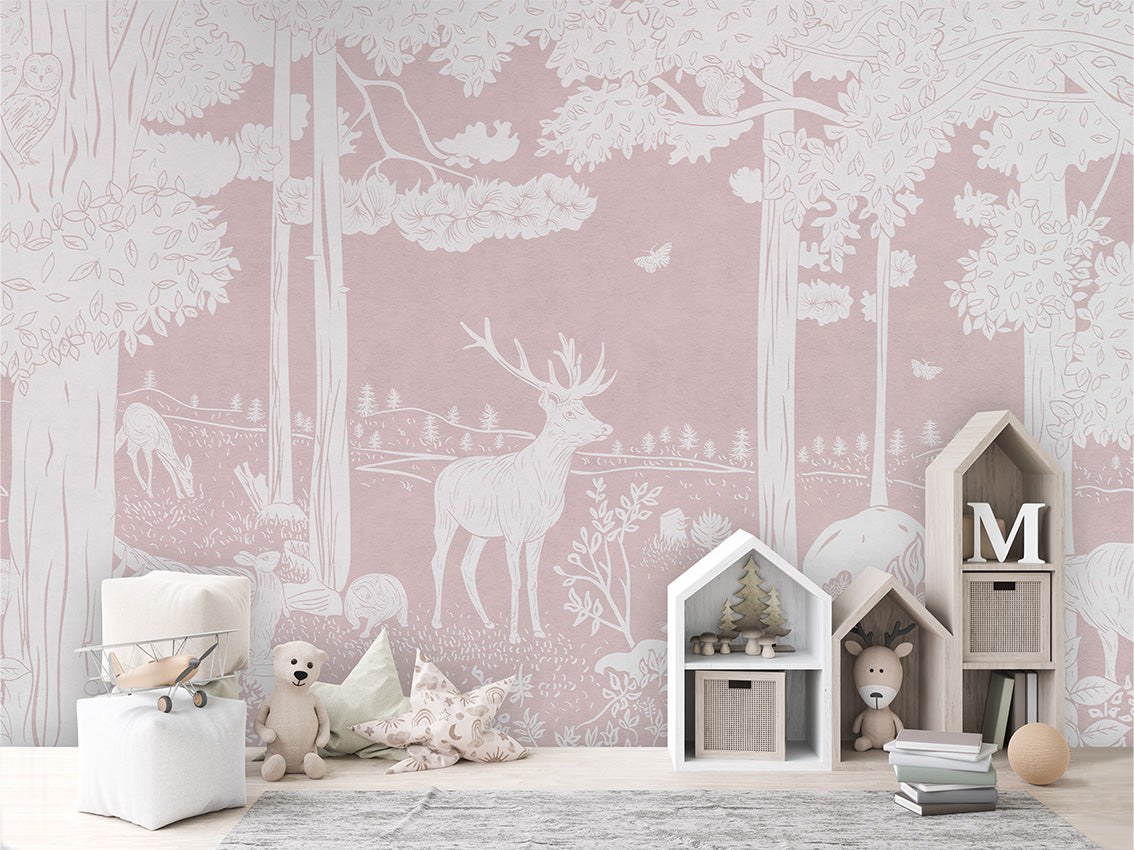 MONOCHROME FOREST PINK - Mural - House cabinets