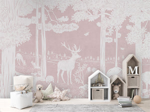 MONOCHROME FOREST PINK - Mural - House cabinets