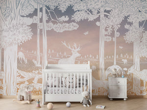 MONOCHROME FOREST PINK SKY - Mural - Crib white