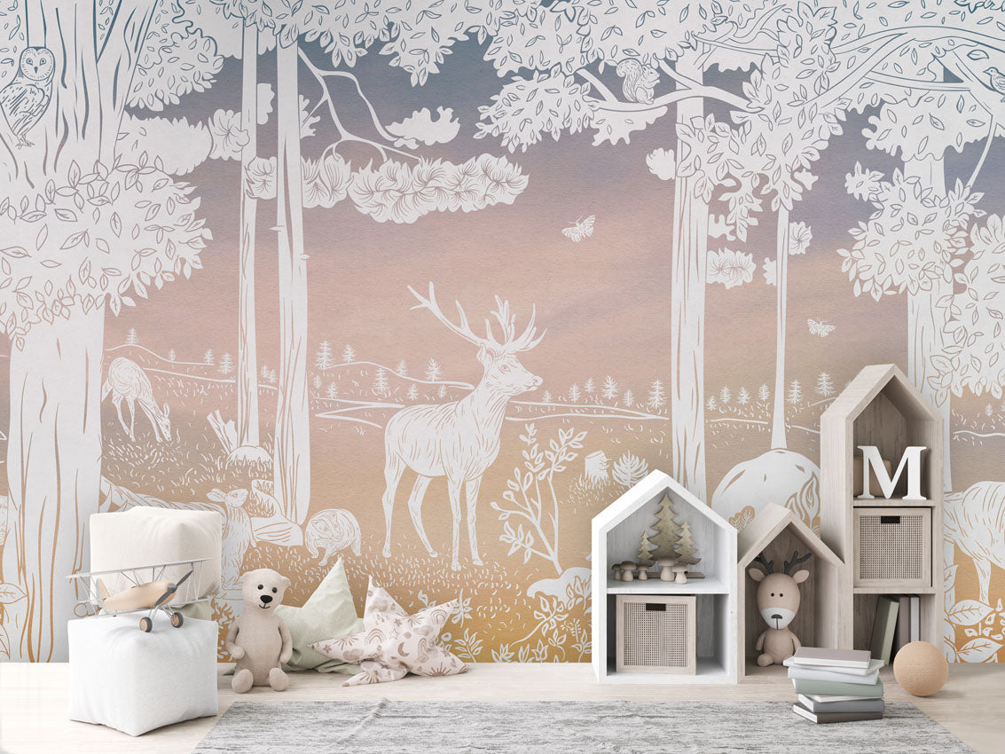 MONOCHROME FOREST PINK SKY - Mural - House cabinets