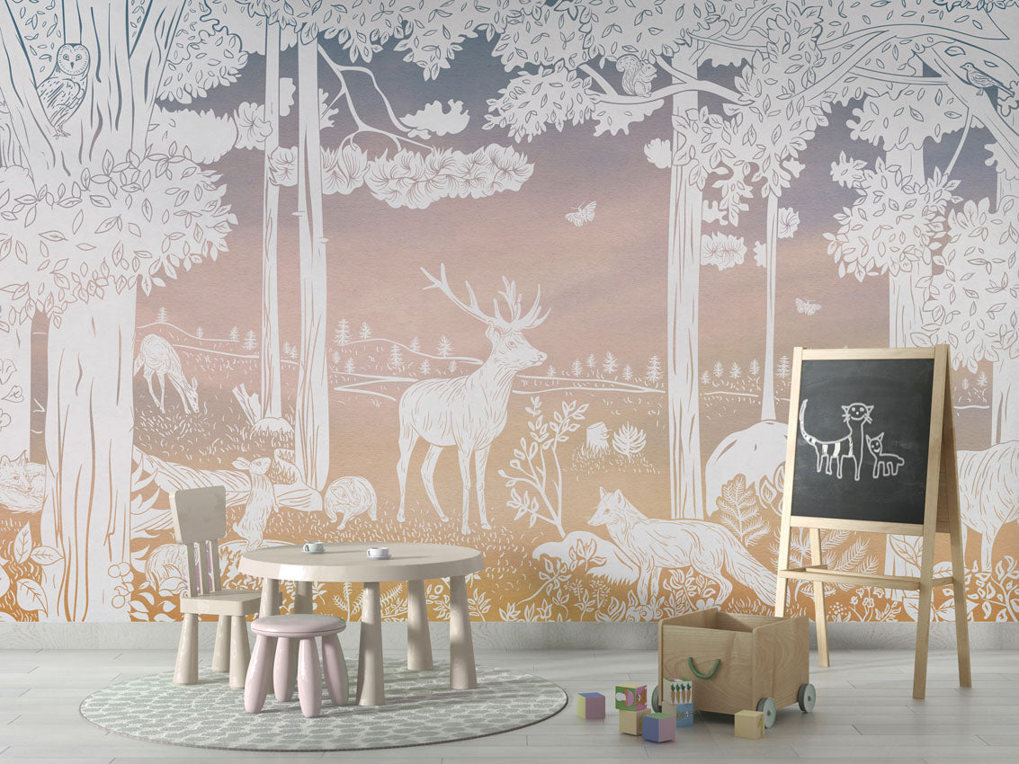 MONOCHROME FOREST PINK SKY - Mural - School board