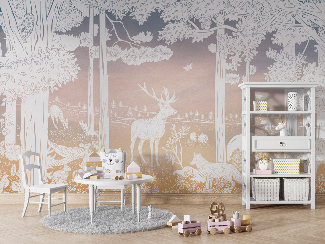 MONOCHROME FOREST PINK SKY - Mural - Table and cabinet