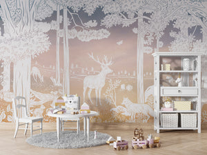 MONOCHROME FOREST PINK SKY - Mural - Table and cabinet