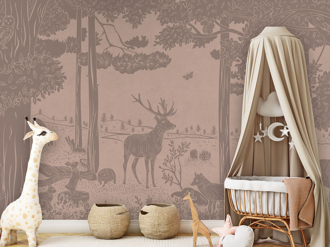 MONOCHROME FOREST PINK VINTAGE - Mural - Crib clamboe