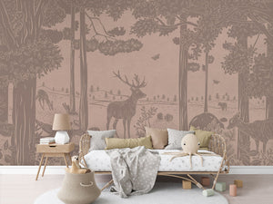 MONOCHROME FOREST PINK VINTAGE - Mural - Rotan couch