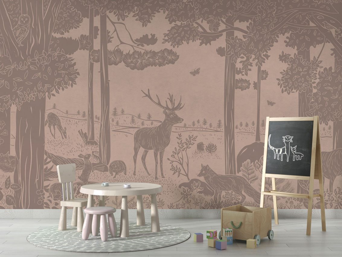 MONOCHROME FOREST PINK VINTAGE - Mural - School board
