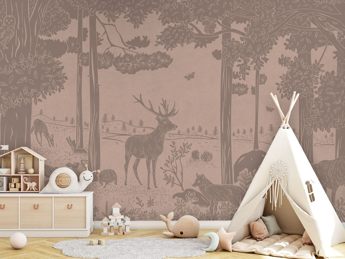 MONOCHROME FOREST PINK VINTAGE - Mural - Tipi