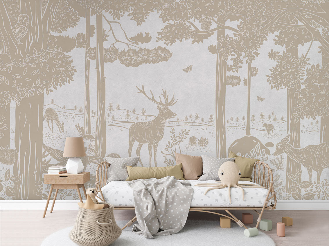 MONOCHROME FOREST WHITE VINTAGE - Mural - Rotan couch