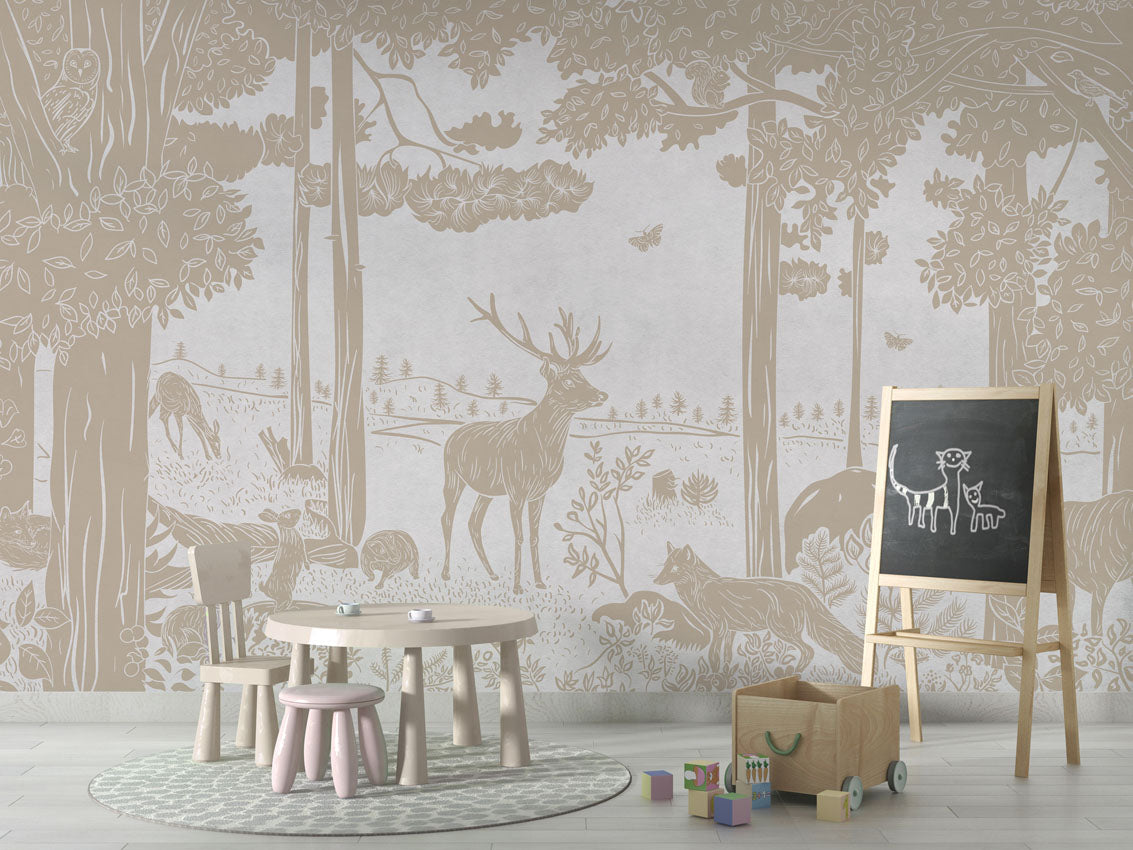 MONOCHROME FOREST WHITE VINTAGE - Mural - School board