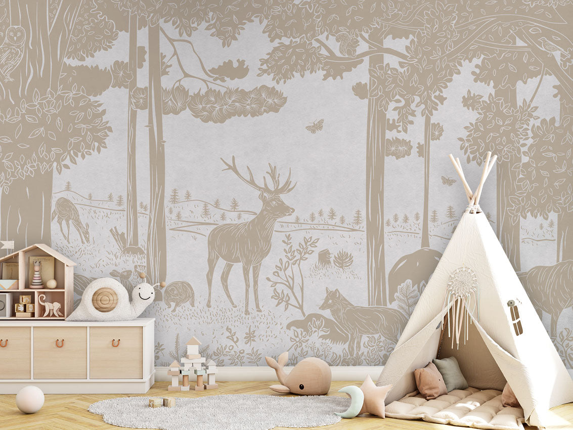 MONOCHROME FOREST WHITE VINTAGE - Mural - Tipi