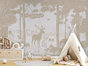 MONOCHROME FOREST WHITE VINTAGE - Mural - Tipi