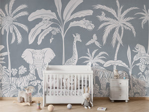 MONOCHROME JUNGLE BLUE - Mural - Crib white
