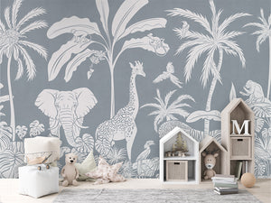MONOCHROME JUNGLE BLUE - Mural - House cabinets