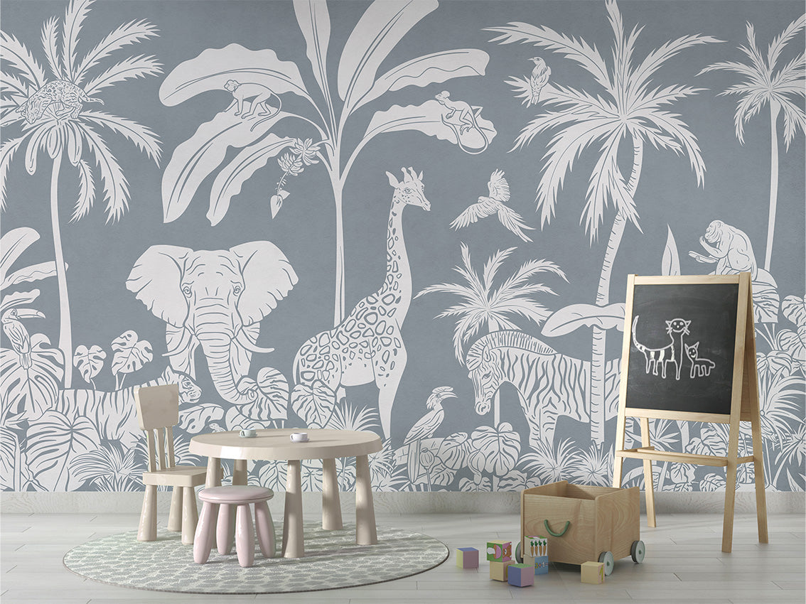 MONOCHROME JUNGLE BLUE - Mural - School board