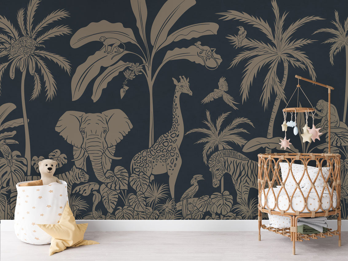 MONOCHROME JUNGLE BLUE VINTAGE - Mural - Crib rotan