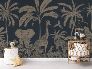 MONOCHROME JUNGLE BLUE VINTAGE - Mural - Crib rotan