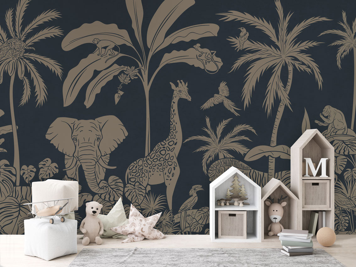 MONOCHROME JUNGLE BLUE VINTAGE - Mural - House cabinets