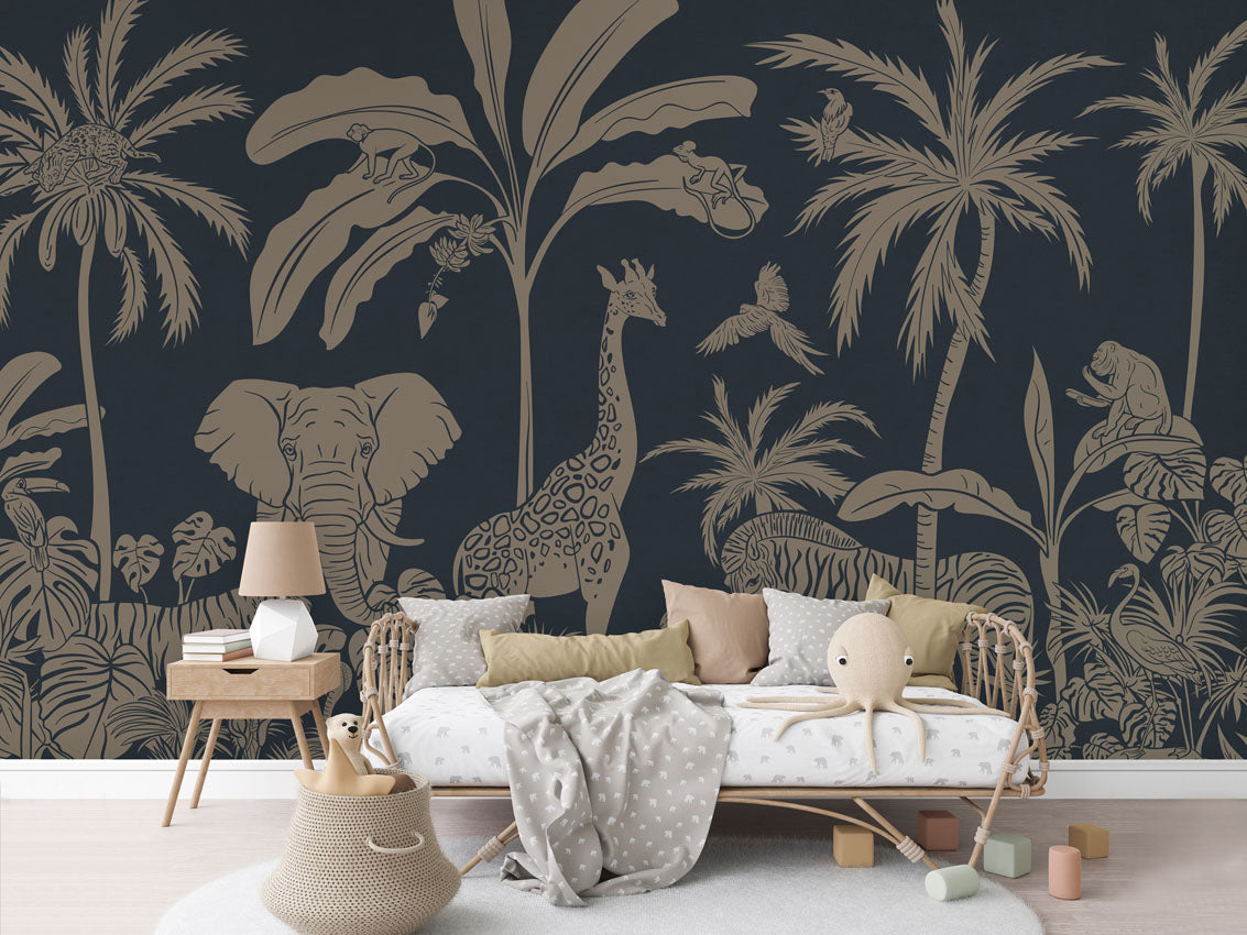MONOCHROME JUNGLE BLUE VINTAGE - Mural - Rotan couch