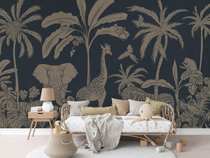 MONOCHROME JUNGLE BLUE VINTAGE - Mural - Rotan couch