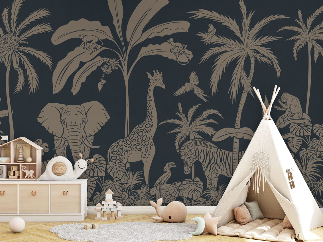 MONOCHROME JUNGLE BLUE VINTAGE - Mural - Tipi