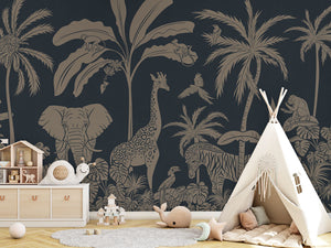 MONOCHROME JUNGLE BLUE VINTAGE - Mural - Tipi