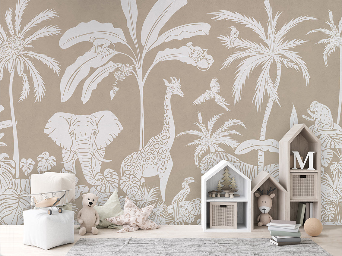 MONOCHROME JUNGLE BROWN - Mural - House cabinets
