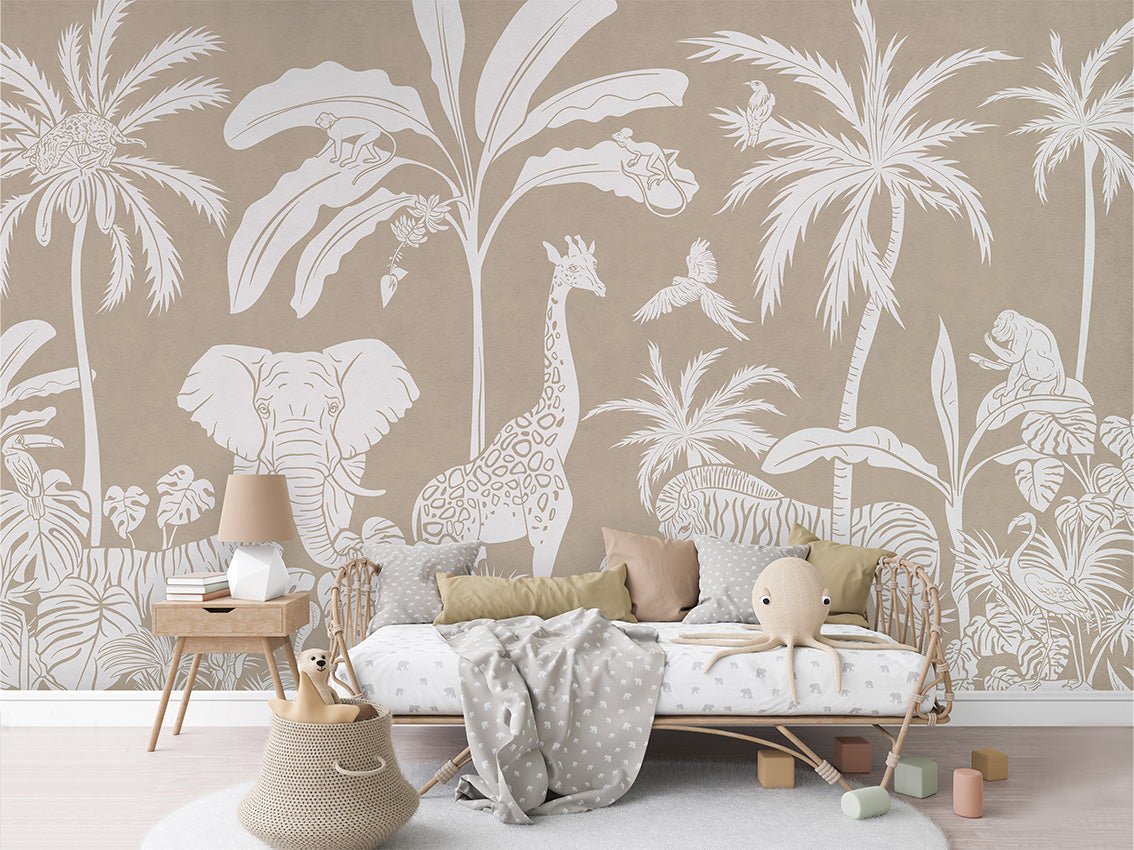 MONOCHROME JUNGLE BROWN - Mural - Rotan couch
