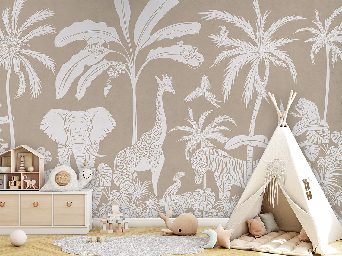 MONOCHROME JUNGLE BROWN - Mural - Tipi