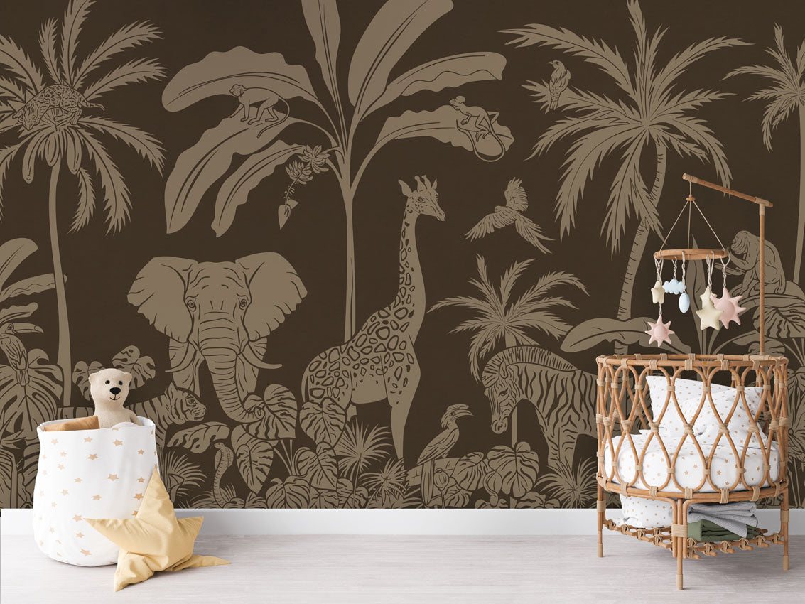 MONOCHROME JUNGLE BROWN VINTAGE - Mural - Crib rotan