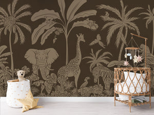 MONOCHROME JUNGLE BROWN VINTAGE - Mural - Crib rotan