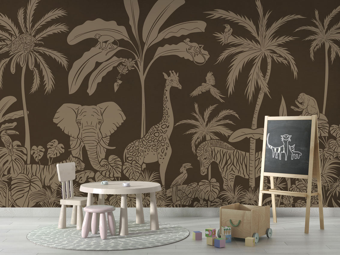 MONOCHROME JUNGLE BROWN VINTAGE - Mural - School board