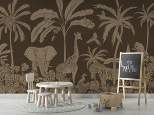 MONOCHROME JUNGLE BROWN VINTAGE - Mural - School board