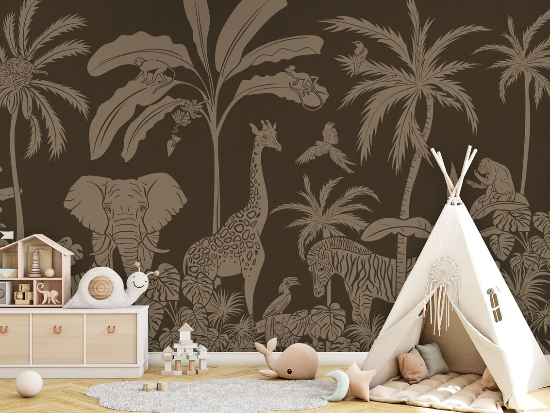 MONOCHROME JUNGLE BROWN VINTAGE - Mural - Tipi
