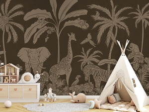 MONOCHROME JUNGLE BROWN VINTAGE - Mural - Tipi