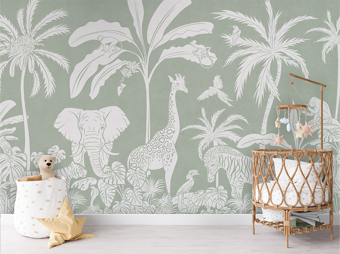 MONOCHROME JUNGLE GREEN - Mural - Crib rotan