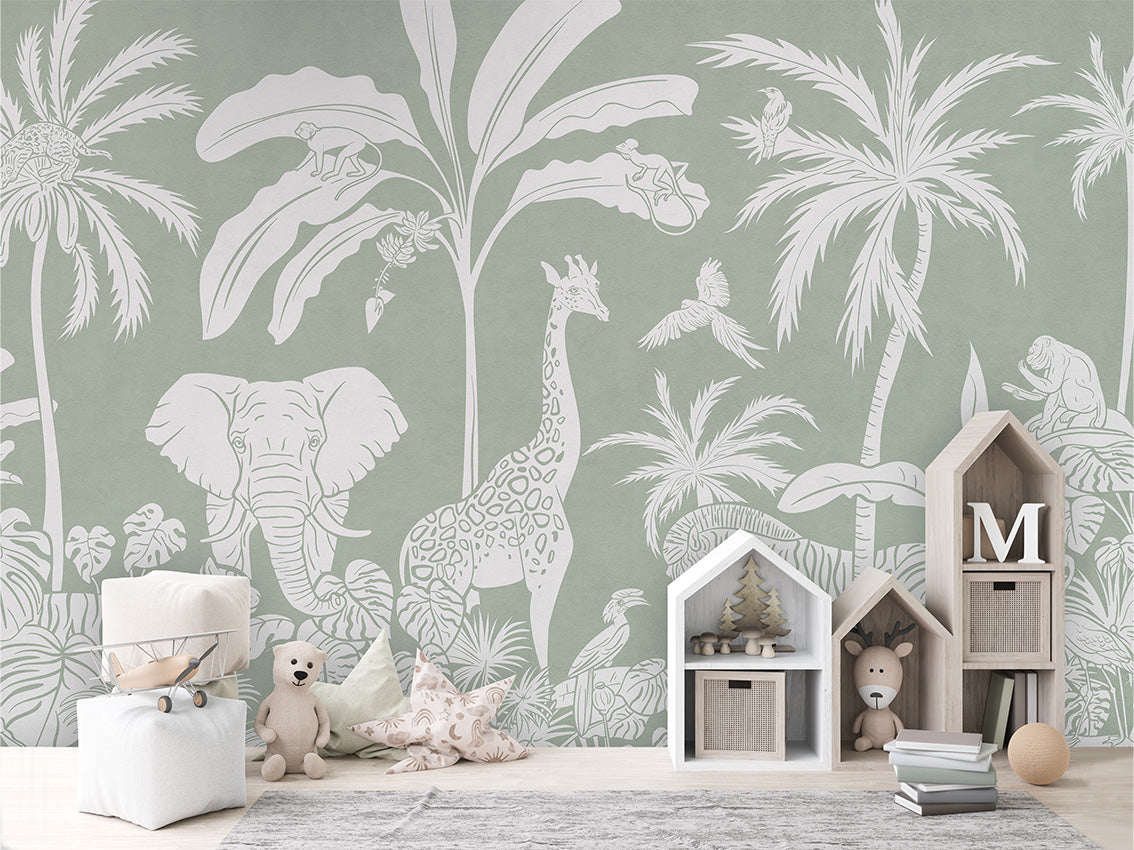 MONOCHROME JUNGLE GREEN - Mural - House cabinets
