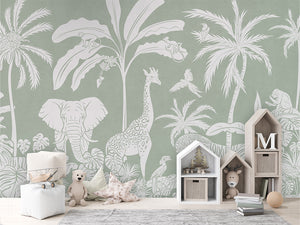 MONOCHROME JUNGLE GREEN - Mural - House cabinets
