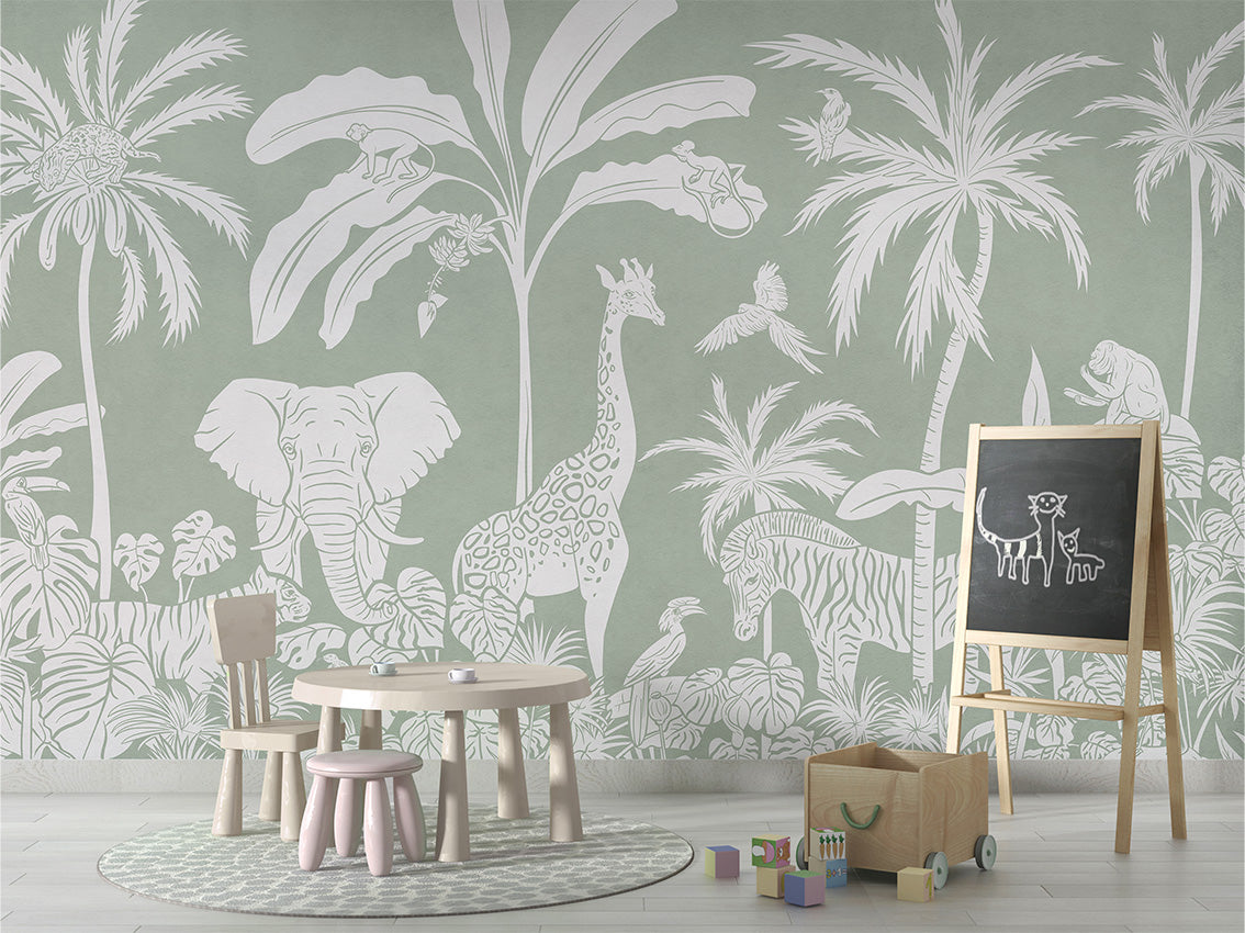 MONOCHROME JUNGLE GREEN - Mural - School board