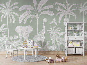 MONOCHROME JUNGLE GREEN - Mural - Table and cabinet