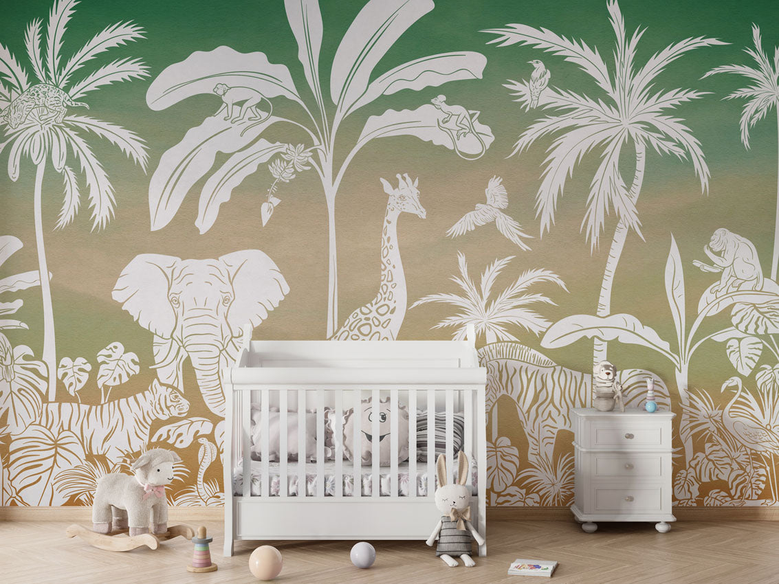 MONOCHROME JUNGLE GREEN SKY - Mural - Crib white