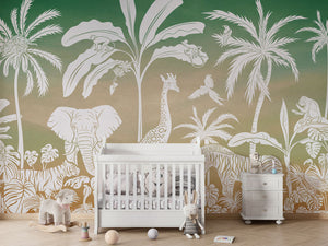 MONOCHROME JUNGLE GREEN SKY - Mural - Crib white