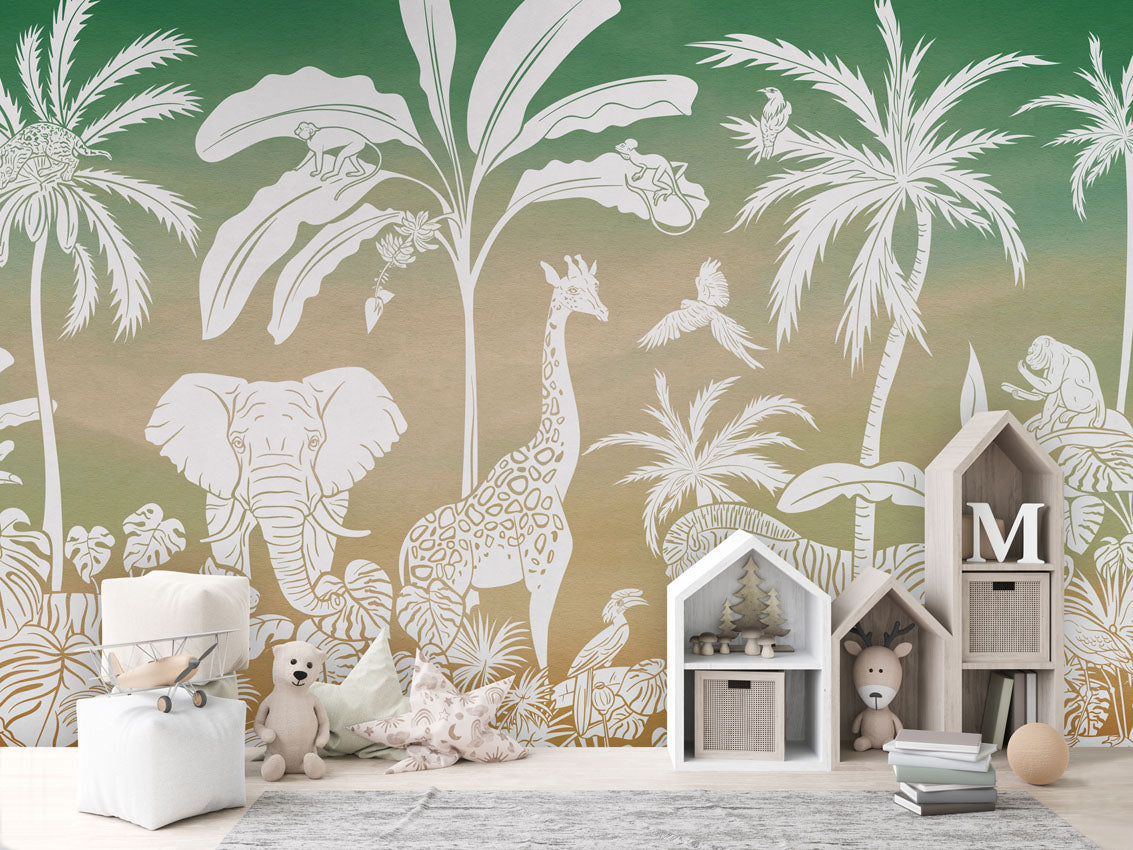 MONOCHROME JUNGLE GREEN SKY - Mural - House cabinets