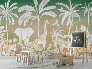 MONOCHROME JUNGLE GREEN SKY - Mural - School board