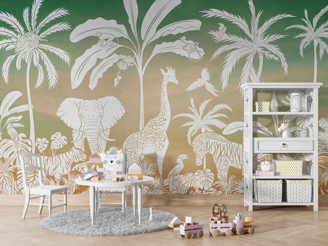 MONOCHROME JUNGLE GREEN SKY - Mural - Table and cabinet