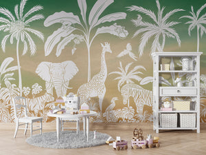 MONOCHROME JUNGLE GREEN SKY - Mural - Table and cabinet