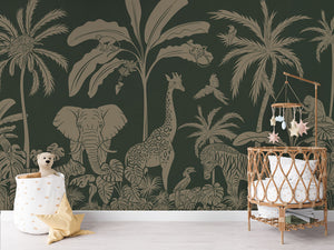 MONOCHROME JUNGLE GREEN VINTAGE - Mural - Crib rotan