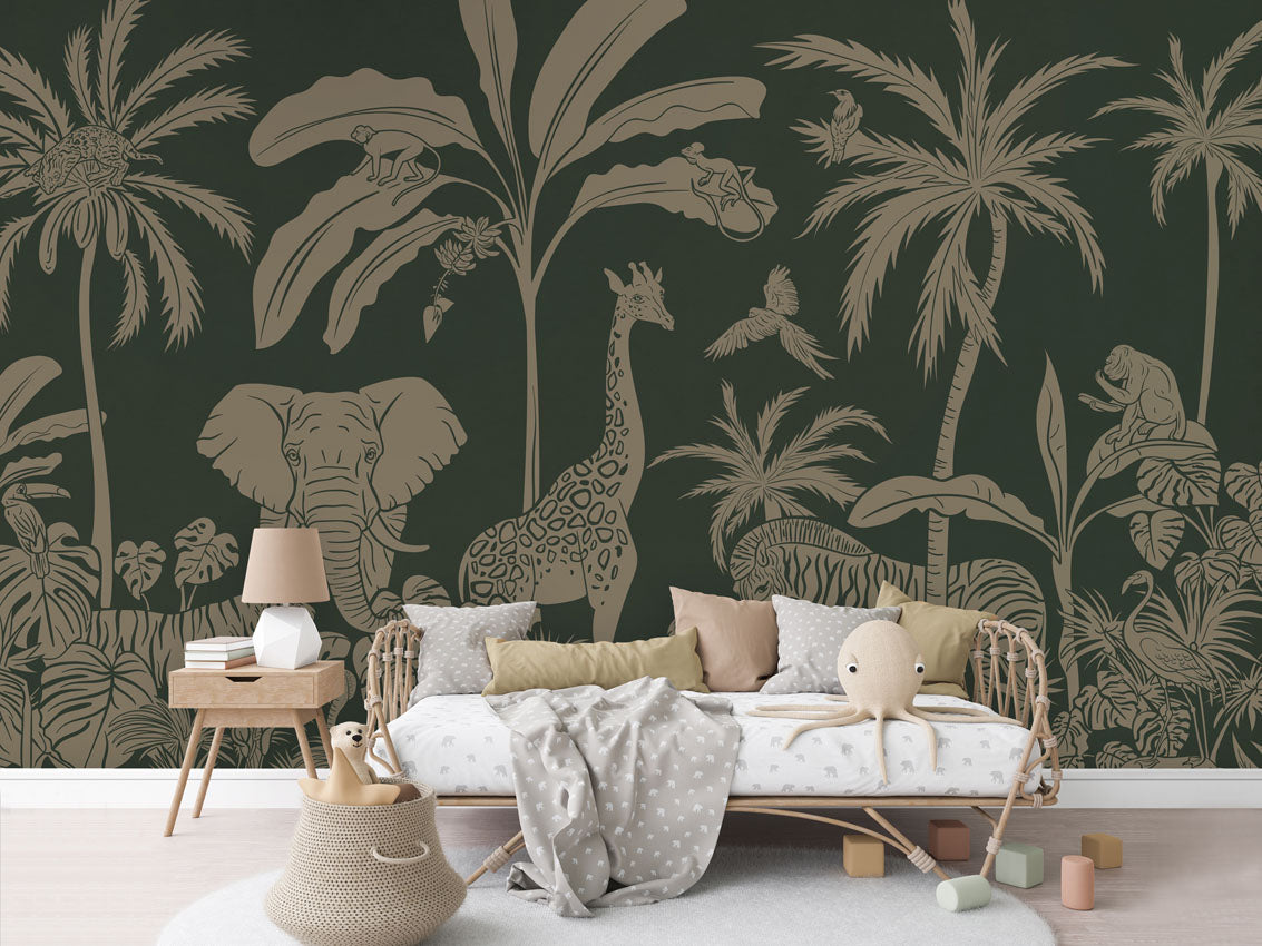 MONOCHROME JUNGLE GREEN VINTAGE - Mural - Rotan couch