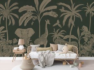 MONOCHROME JUNGLE GREEN VINTAGE - Mural - Rotan couch