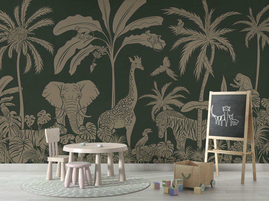 MONOCHROME JUNGLE GREEN VINTAGE - Mural - School board
